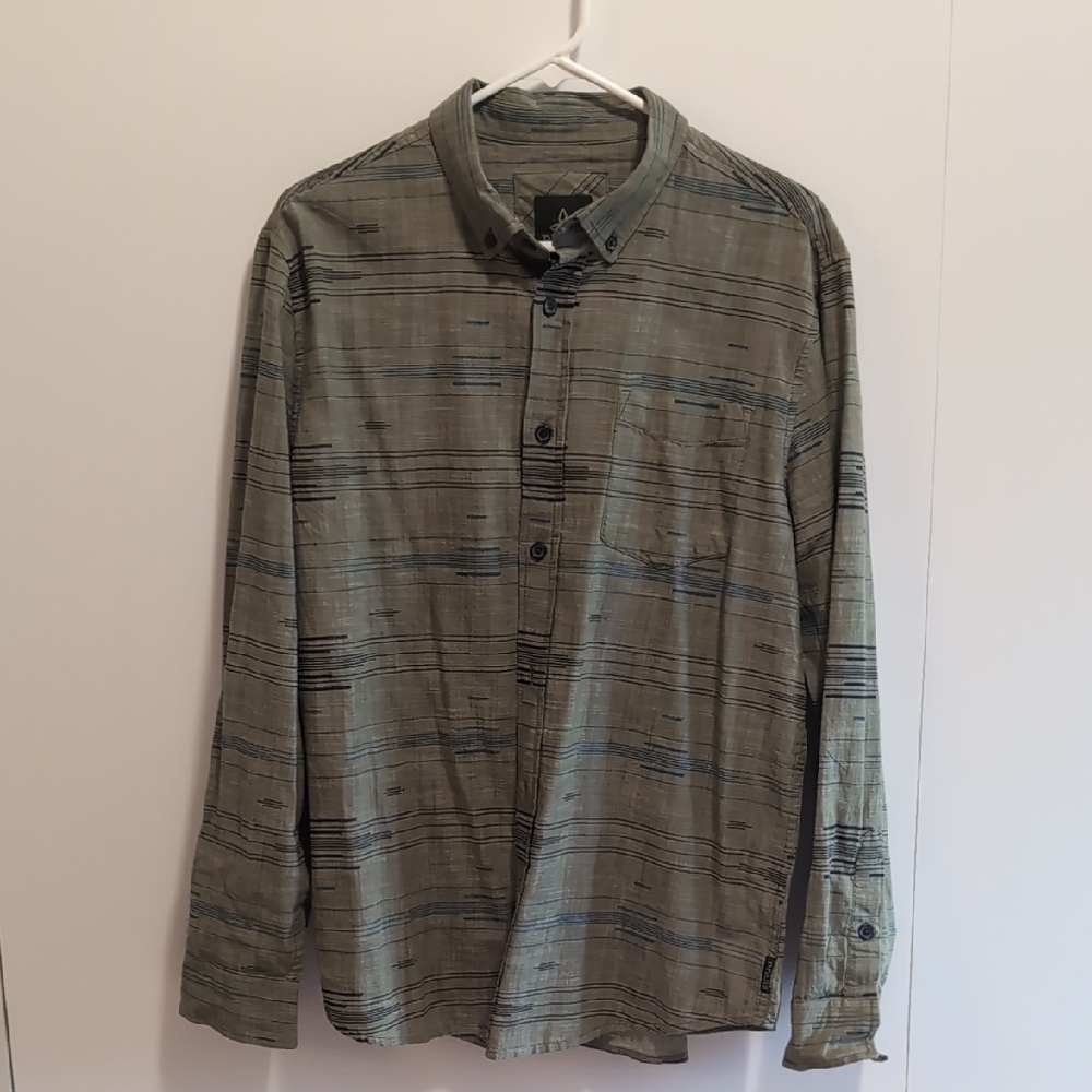 Prana Green and Black Casual Button Down Shirt